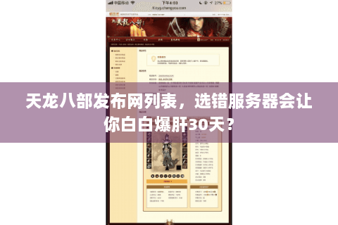 天龙八部发布网列表，选错服务器会让你白白爆肝30天？