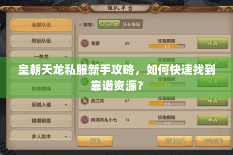 皇朝天龙私服新手攻略，如何快速找到靠谱资源？