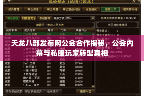 天龙八部发布网公会合作揭秘，公会内幕与私服玩家转型真相