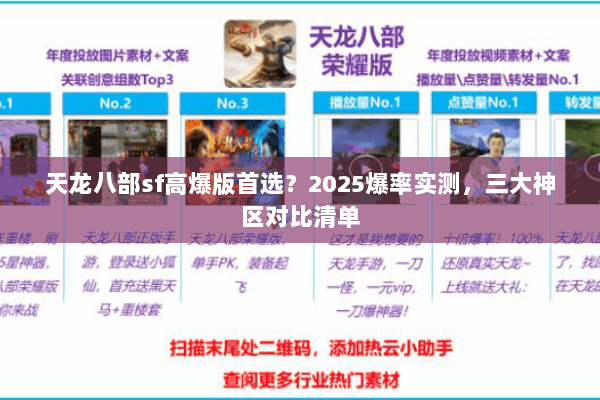 天龙八部sf高爆版首选？2025爆率实测，三大神区对比清单