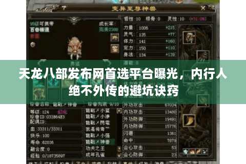 天龙八部发布网首选平台曝光，内行人绝不外传的避坑诀窍