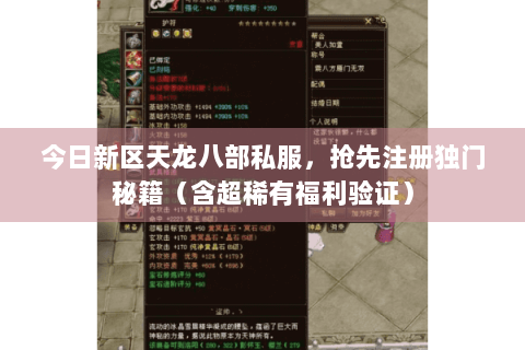 今日新区天龙八部私服，抢先注册独门秘籍（含超稀有福利验证）