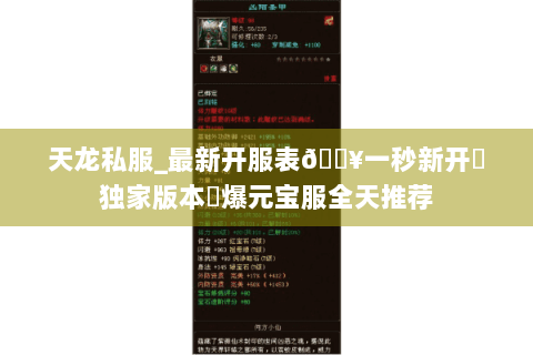 天龙私服_最新开服表🔥一秒新开▷独家版本◁爆元宝服全天推荐