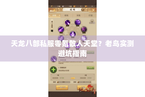 天龙八部私服零氪散人天堂？老鸟实测避坑指南