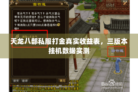 天龙八部私服打金真实收益表，三版本挂机数据实测