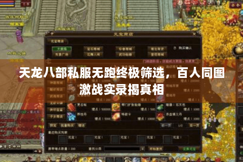 天龙八部私服无跑终极筛选，百人同图激战实录揭真相