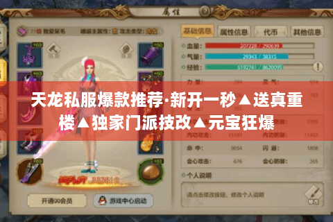 天龙私服爆款推荐·新开一秒▲送真重楼▲独家门派技改▲元宝狂爆
