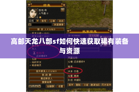 高邮天龙八部sf如何快速获取稀有装备与资源