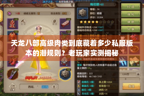 天龙八部高级肉类到底藏着多少私服版本的潜规则？老玩家实测揭秘