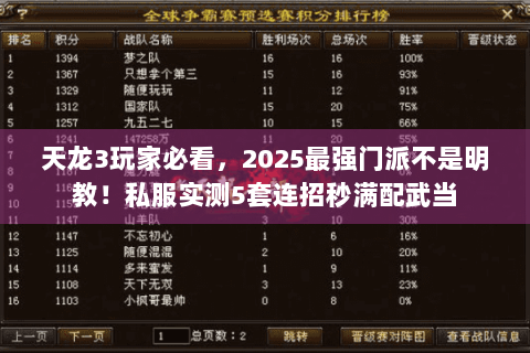 天龙3玩家必看，2025最强门派不是明教！私服实测5套连招秒满配武当