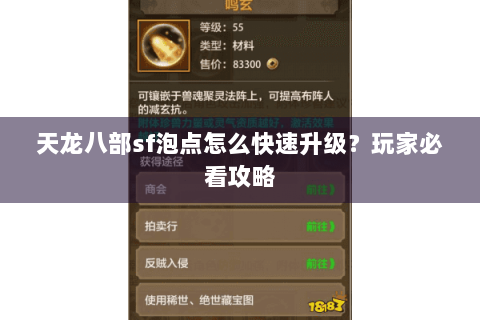 天龙八部sf泡点怎么快速升级？玩家必看攻略