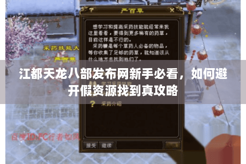 江都天龙八部发布网新手必看，如何避开假资源找到真攻略