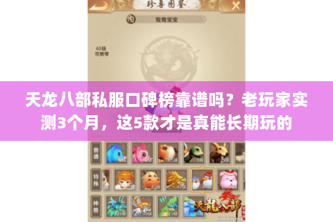 天龙八部私服口碑榜靠谱吗？老玩家实测3个月，这5款才是真能长期玩的