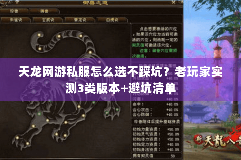 天龙网游私服怎么选不踩坑？老玩家实测3类版本+避坑清单
