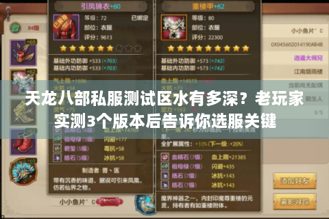 天龙八部私服测试区水有多深？老玩家实测3个版本后告诉你选服关键