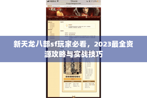 新天龙八部sf玩家必看，2023最全资源攻略与实战技巧