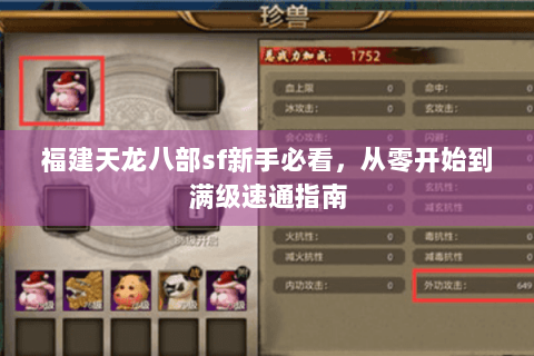 福建天龙八部sf新手必看，从零开始到满级速通指南