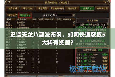史诗天龙八部发布网，如何快速获取5大稀有资源？