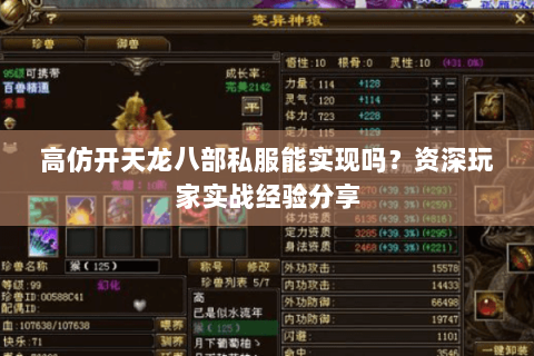 高仿开天龙八部私服能实现吗？资深玩家实战经验分享