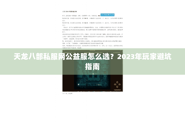 天龙八部私服网公益服怎么选？2023年玩家避坑指南