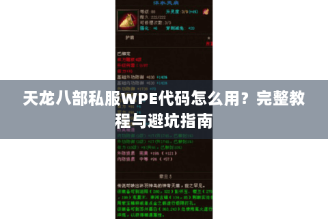 天龙八部私服WPE代码怎么用？完整教程与避坑指南
