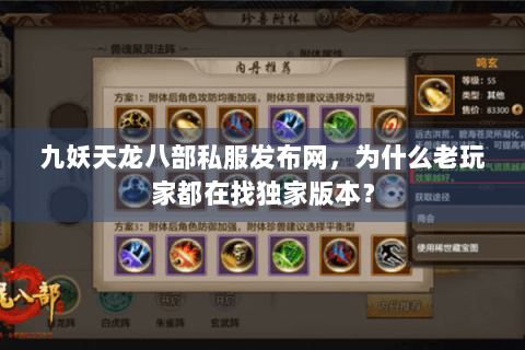 九妖天龙八部私服发布网，为什么老玩家都在找独家版本？