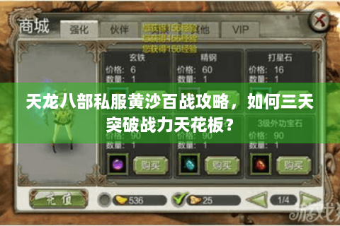 天龙八部私服黄沙百战攻略，如何三天突破战力天花板？