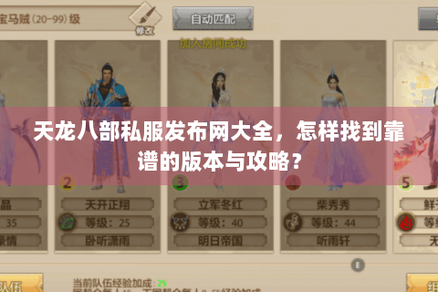 天龙八部私服发布网大全，怎样找到靠谱的版本与攻略？