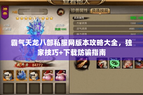 霸气天龙八部私服网版本攻略大全，独家技巧+下载防骗指南