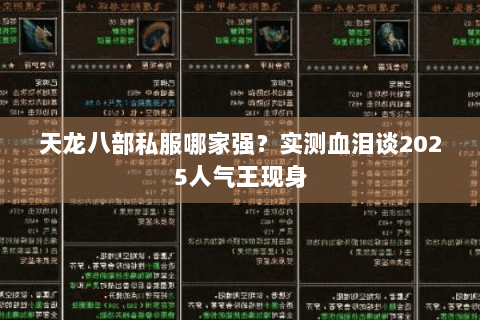 天龙八部私服哪家强？实测血泪谈2025人气王现身