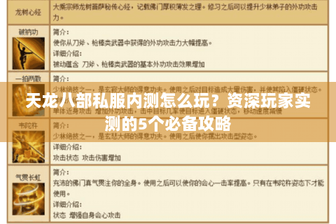 天龙八部私服内测怎么玩？资深玩家实测的5个必备攻略
