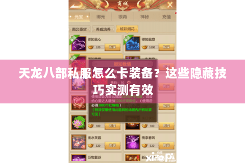 天龙八部私服怎么卡装备？这些隐藏技巧实测有效