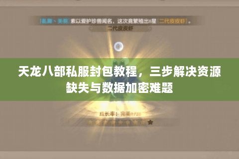 天龙八部私服封包教程，三步解决资源缺失与数据加密难题