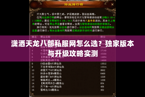 潇洒天龙八部私服网怎么选？独家版本与升级攻略实测