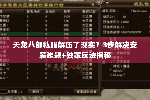 天龙八部私服解压了现实？3步解决安装难题+独家玩法揭秘