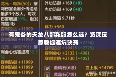 有鬼谷的天龙八部私服怎么选？资深玩家教你避坑诀窍