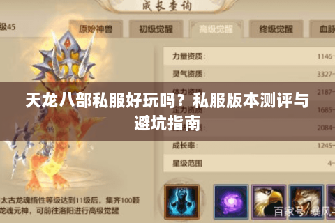 天龙八部私服好玩吗？私服版本测评与避坑指南