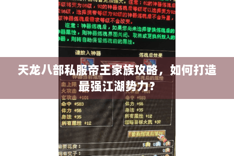 天龙八部私服帝王家族攻略，如何打造最强江湖势力？