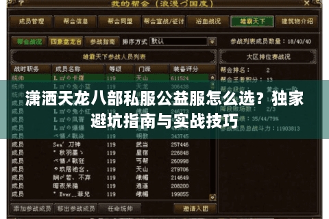 潇洒天龙八部私服公益服怎么选？独家避坑指南与实战技巧