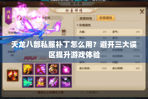 天龙八部私服补丁怎么用？避开三大误区提升游戏体验