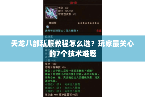 天龙八部私服教程怎么选？玩家最关心的7个技术难题