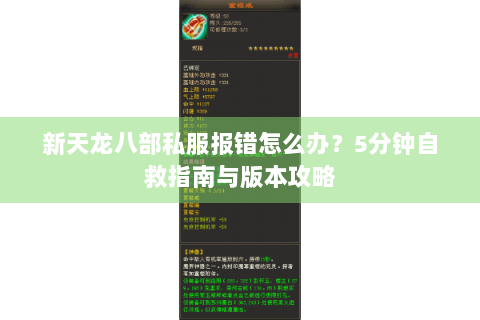 新天龙八部私服报错怎么办？5分钟自救指南与版本攻略