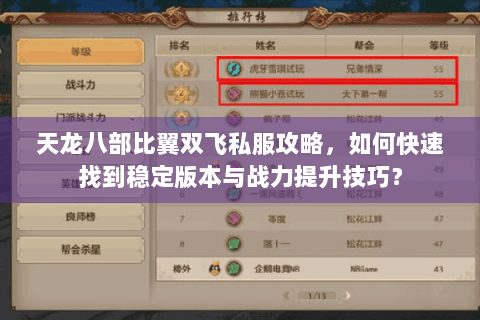天龙八部比翼双飞私服攻略，如何快速找到稳定版本与战力提升技巧？