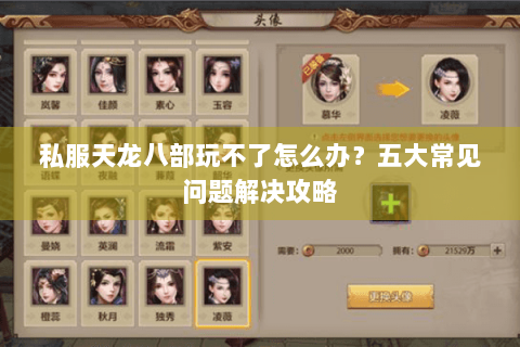 私服天龙八部玩不了怎么办？五大常见问题解决攻略