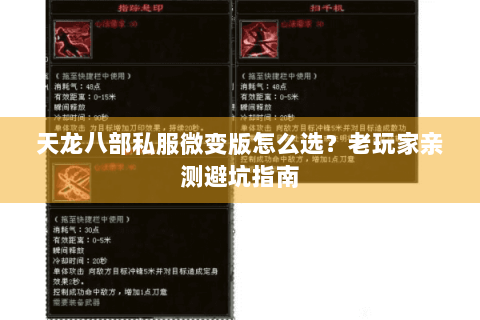 天龙八部私服微变版怎么选？老玩家亲测避坑指南