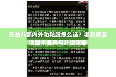 天龙八部内外功私服怎么选？老玩家亲测版本差异与升级攻略