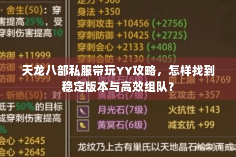天龙八部私服带玩YY攻略，怎样找到稳定版本与高效组队？