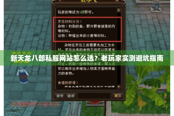 新天龙八部私服网站怎么选？老玩家实测避坑指南