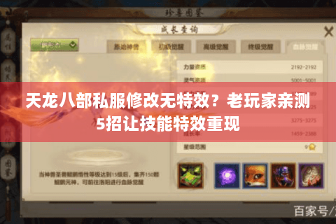 天龙八部私服修改无特效？老玩家亲测5招让技能特效重现