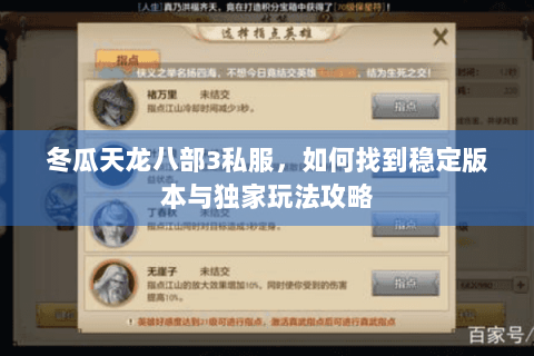 冬瓜天龙八部3私服，如何找到稳定版本与独家玩法攻略